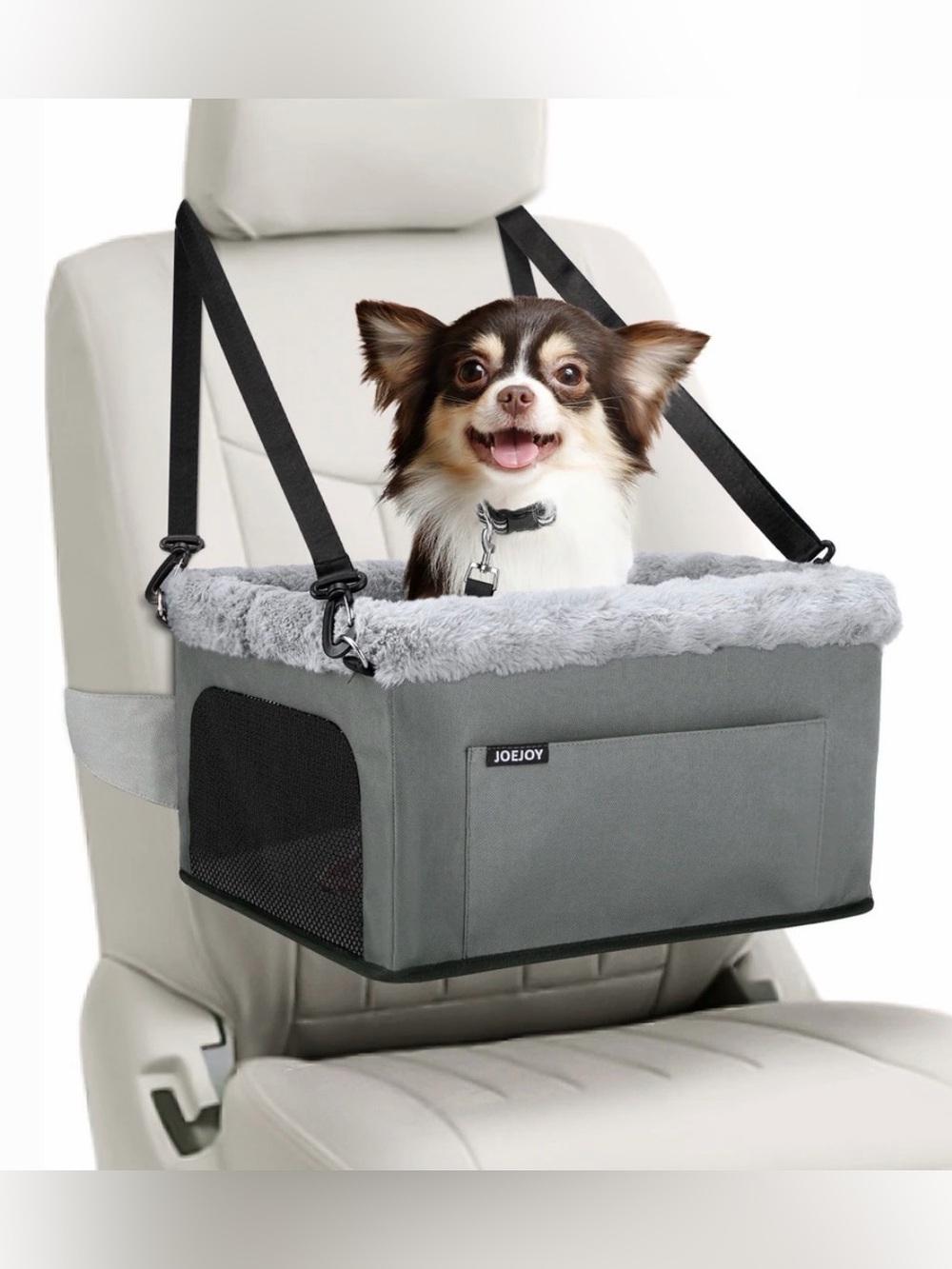 Grey Faux Fur pet Car Seat Booster- like new